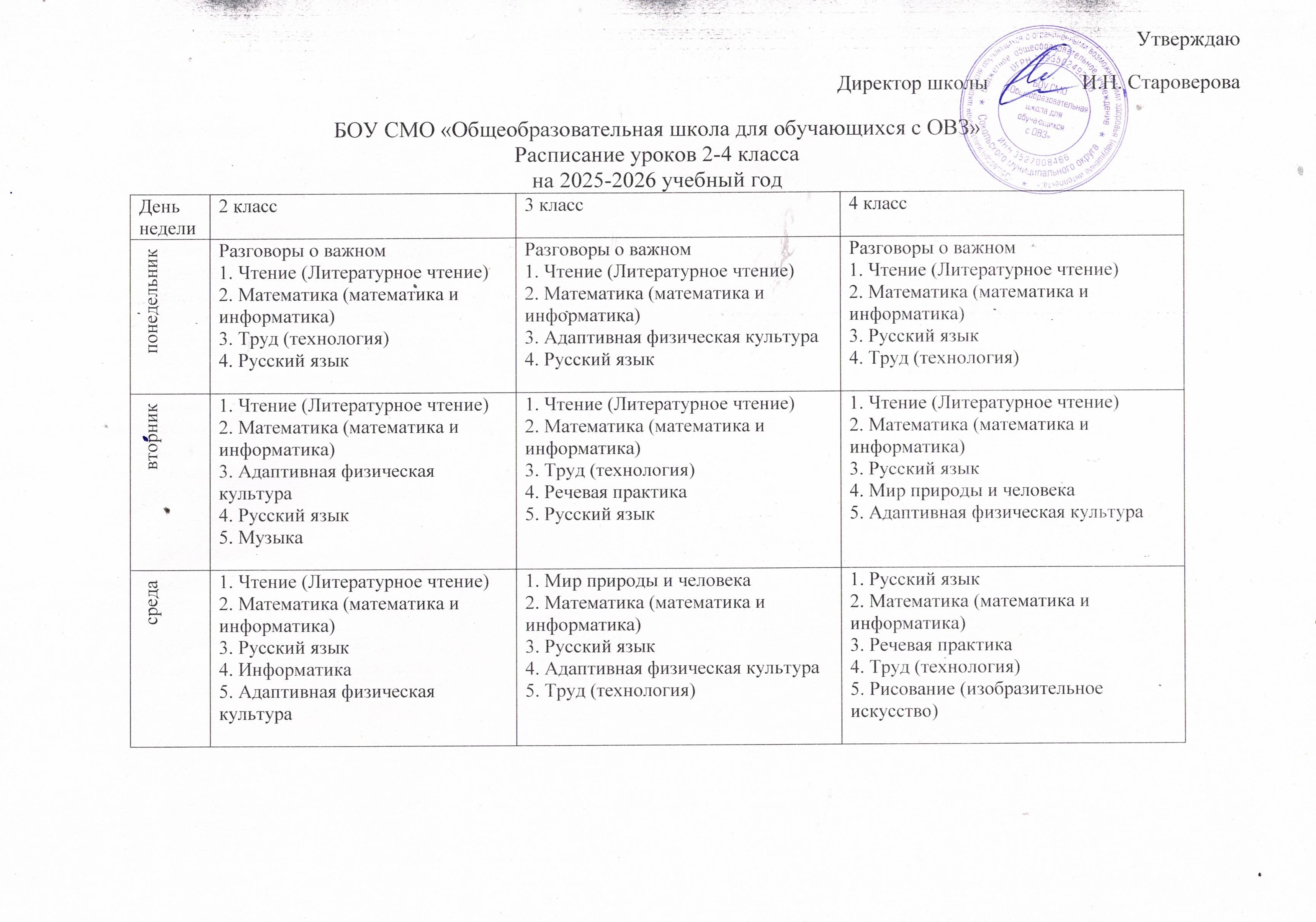 расписание 1-4 класс