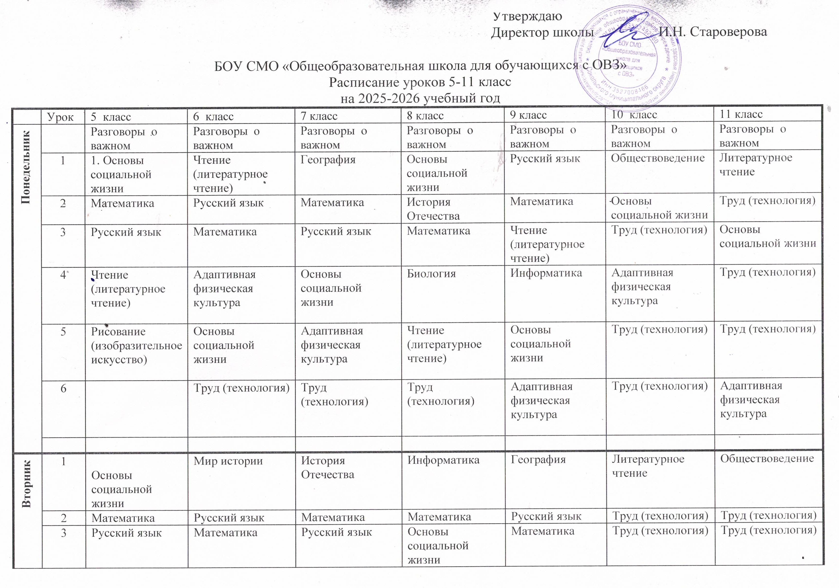 расписание 5-11 класс